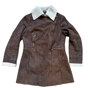 Novelti Chic Brown Teddy Jacket with Shearling Trim Size S Cozy Winter Neutral